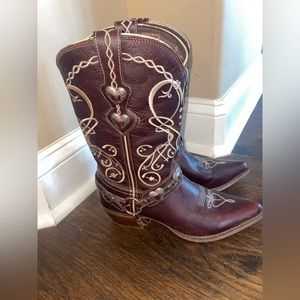 Durango 11” concho boot burgundy size 8 women with Brighton hearts